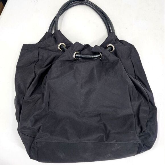 HOBO International Elizabeth Black Nylon Leather Strap Grommet Tote Bag - Picture 1 of 5